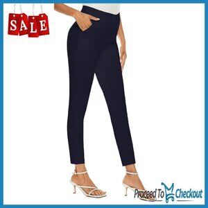 High Waist Skinny Work Pants with Pockets, Stretchy & Wrinkle-Resistant
